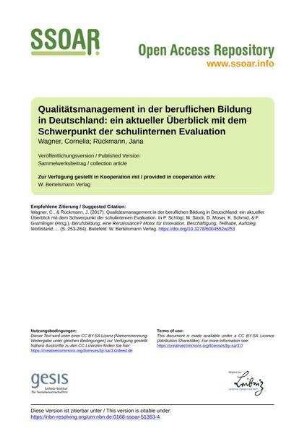 Qualitätsmanagement in der beruflichen Bildung in Deutschland: ein aktueller Überblick mit dem Schwerpunkt der schulinternen Evaluation