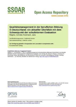 Qualitätsmanagement in der beruflichen Bildung in Deutschland: ein aktueller Überblick mit dem Schwerpunkt der schulinternen Evaluation