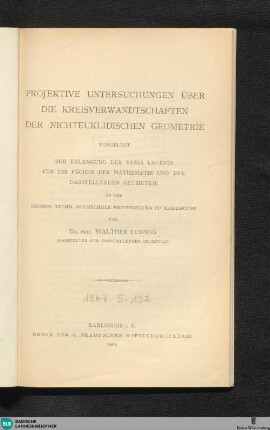 Projektive Untersuchungen über die Kreisverwandtschaften der nichteuklidischen Geometrie
