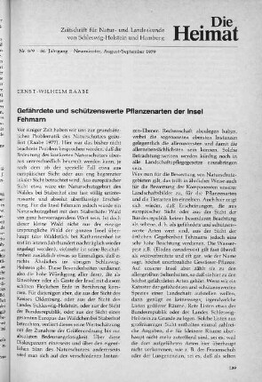 Gefährdete und schützenswerte Pflanzenarten der Insel Fehmarn.