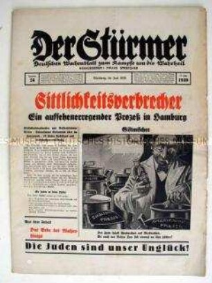 Antisemitisches Hetzblatt "Der Stürmer" u.a. über einen Prozess gegen einen jüdischen "Sittlichkeitsverbrecher"