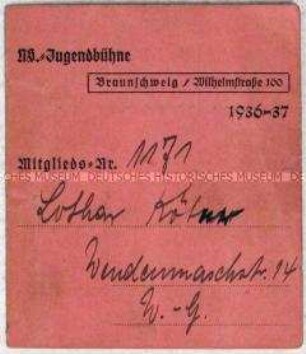 Mitgliedsausweis der NS-Jugendbühne Braunschweig