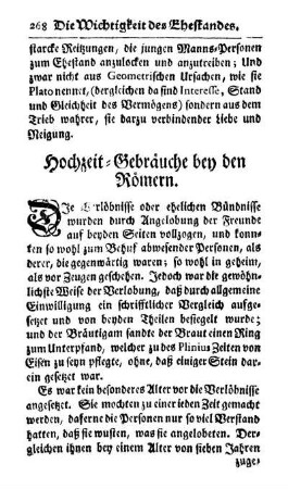 Hochzeit-Gebräuche bey den Römern.