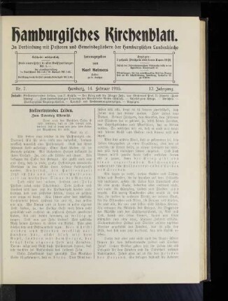 Nr. 7. Hamburg, 14. Februar 1915. 12. Jahrgang.
