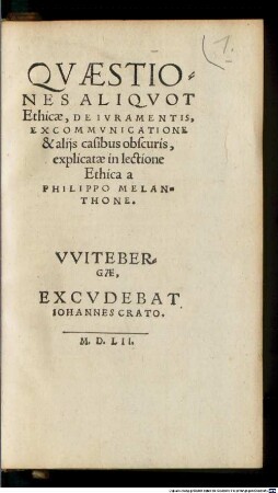 Quaestiones aliquot Ethicae de Iuramentis Excommunicatione
