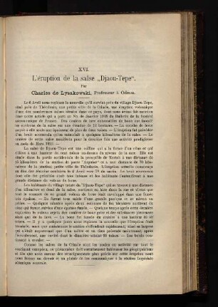 XVI. L'éruption de la salse „Djaou-Teppe“