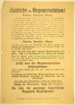 Programmatischer Aufruf zur Niederschlagung der promilitärischen alldeutschen Gegenrevolution und für eine geeinigte sozialistische Republik Deutschland