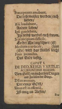 Caput I. De Deo, Rebus Variis, Et Accidentibus Rerum: