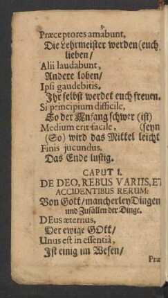 Caput I. De Deo, Rebus Variis, Et Accidentibus Rerum: