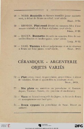 Céramique – Argenterie: Objets variés (Nr. 32-57)