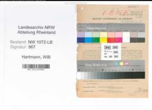 Entnazifizierung Willi Hartmann , geb. 31.03.1902 (Postbeamter)