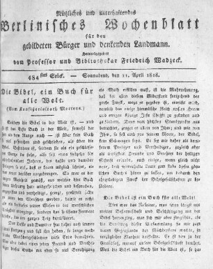 484stes Stück, Sonnabend den 11. April 1818