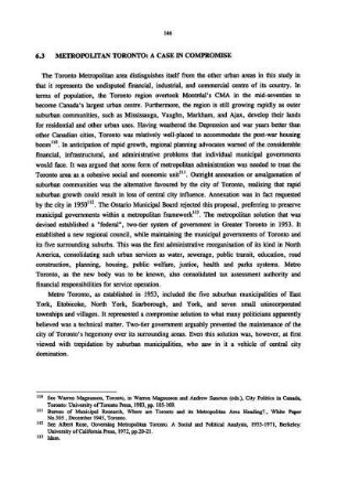 6.3 Metropolitan Toronto: a case in compromise