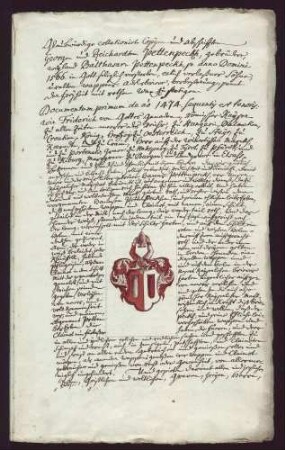 Wappenbrief für Hans Pettenpeckh (unbeglaubigte Kopie); auszugsweise: Wappenbrief für Georg u. Reichard Pettenpeckh, Adelsbrief u. Wappenvermehrung für die Vorgenannten