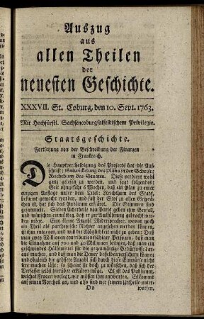 XXXVII. Stück. Coburg, den 10. Sept. 1763.