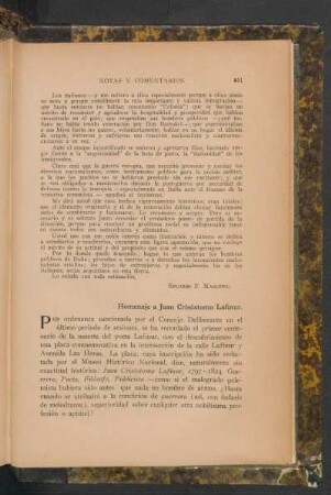 Homenaje a Juan Crisótomo Lafinur