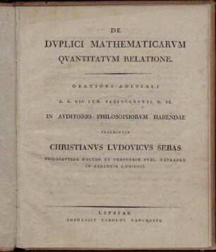 De duplici mathematicarum quantitatum relatione