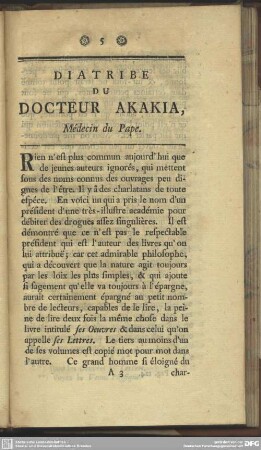 Diatribe Du Docteur Akakia, Médecin du Pape
