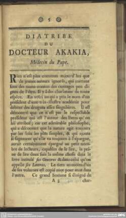 Diatribe Du Docteur Akakia, Médecin du Pape