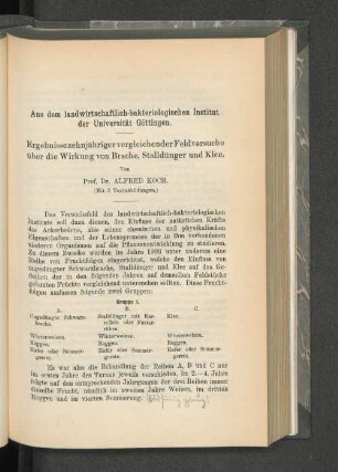 Ergebnisse zehnjähriger vergleichender Feldversuche über die Wirkung von Brache, Stalldünger und Klee.