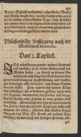 Philosophische Außlegung nach der Meisterschafft Hermetis. Das 2. Capitel.