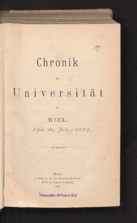 1882: Chronik der Universität Kiel