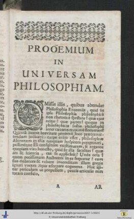 Proöemium In Universam Philosophiam.