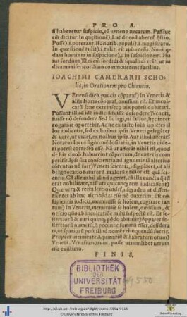 Ioachimi Camerarii Scholia in Orationem pro Cluentio