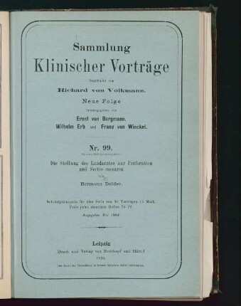 Die Stellung des Landarztes zur Perforation und Sectio caesarea