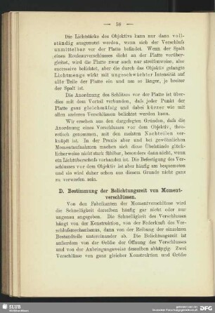 D. Bestimmung der Belichtungszeit von Momentverschlüssen