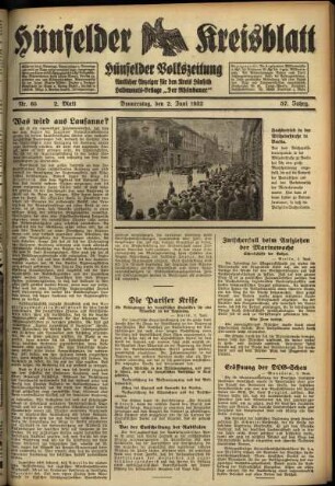 Zweite Ausgabe vom Donnerstag, den 02. Juni 1932.