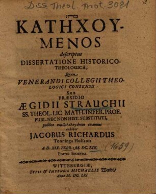 Katēchumenos descriptus Dissertatione Historico-Theologica