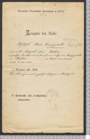 Zeugnis der Reife