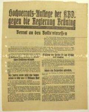 Flugblatt der KPD mit ihrer Hochverrats-Anklage an die Reichsregierung auf Grund der Sozial- und Wirtschaftspolitik