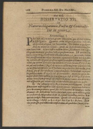 Dissertatio XII. De Natura obligationis, Pactis & Contractibus in genere
