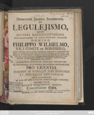 Dissertatio Juridica Inauguralis, De Legulejismo