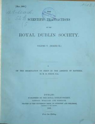 The scientific transactions of the Royal Dublin Society. 5,1, 5,[1] = Pt. 1/10. 1893/95. - S. 1 - 538