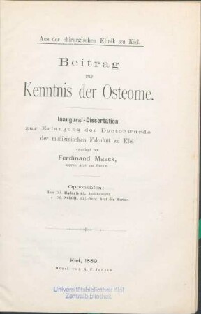 Beitrag zur Kenntnis der Osteome