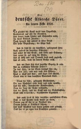 Der deutsche Albrecht Dürer an seinem Feste 1828