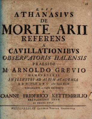 Athanasius, de morte Arii referens