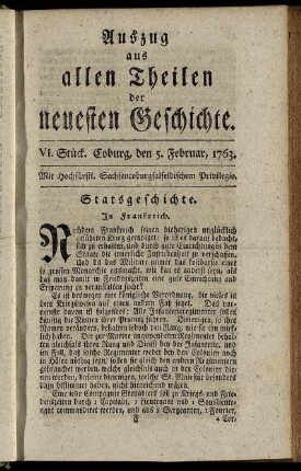 VI. Stück. Coburg, den 5. Februar, 1763.