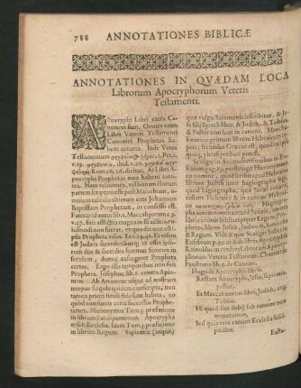 Annotationes In Quaedam Loca Librorum Apocryphorum Veteris Testamenti.