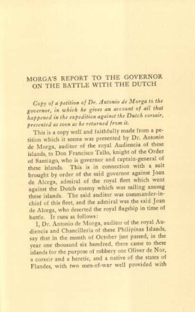 Morga's report to the governor on the battle with the Dutch