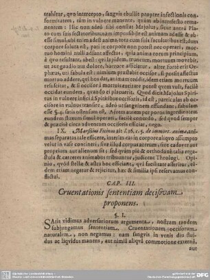 CAP. III. Cruentationis sententiam decisivam proponens.
