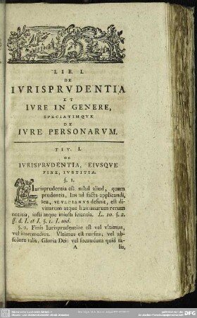Lib. I. De Iurisprudentia Et Iure In Genere, Speciatimque De Iure Personarum