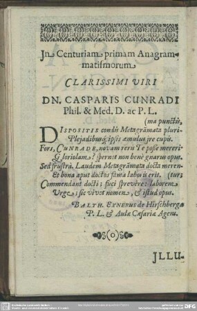 In Centuriam primam Anagrammatismorum