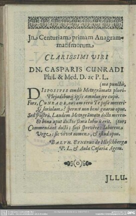 In Centuriam primam Anagrammatismorum