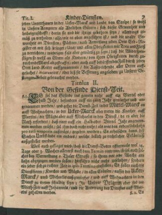 Titulus II. Von der Gesinde Dienst-Zeit