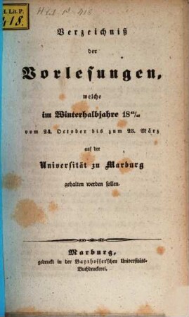 Verzeichnis der Vorlesungen. 1842/43. WH.