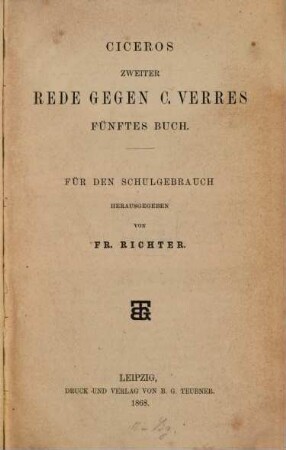 Cicero's zweiter Rede gegen C. Verres fünftes Buch